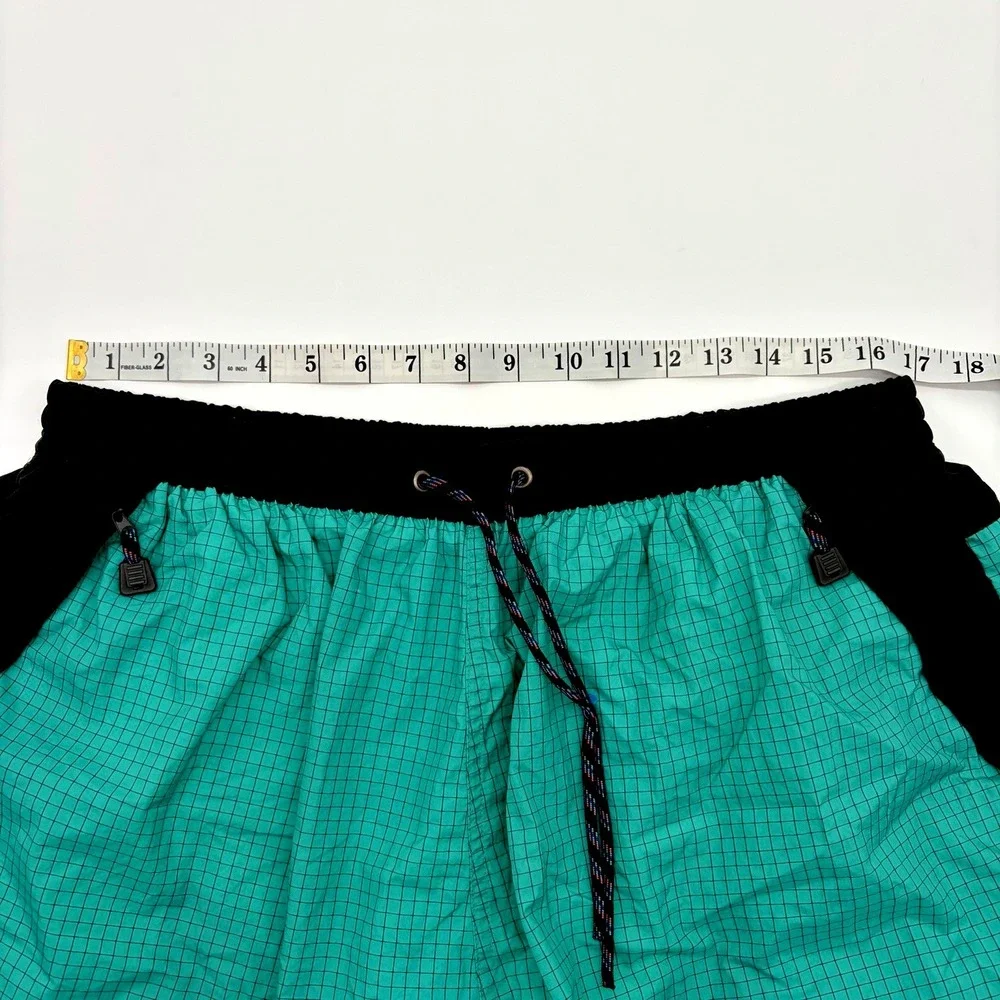 Catalina Mens size 2XL Teal/Black Plaid NYLON Swim Trunks Shorts Zip Pockets